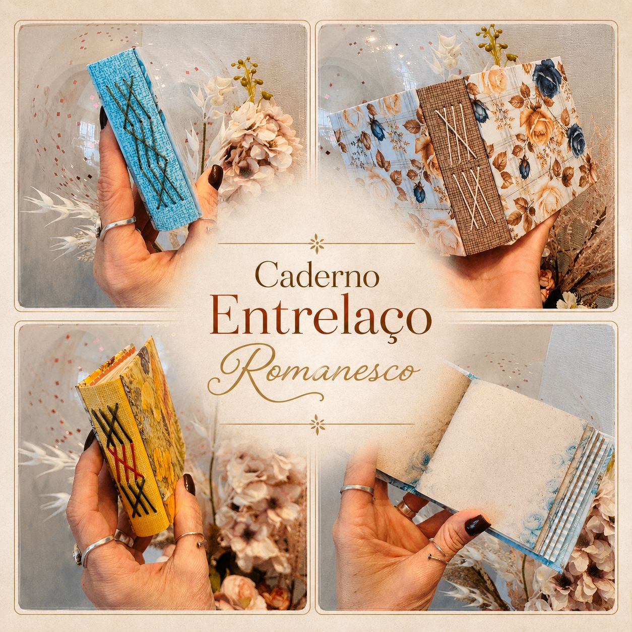 Caderno Entrela&ccedil;o Romanesco, quatro vers&otilde;es em pap&eacute;is diferentes